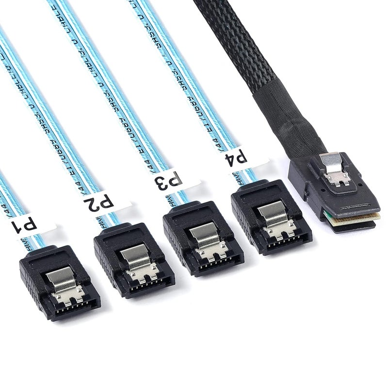 ADCAUDX كابل ميني SAS إلى SATA: 0.5 متر SFF-8087 إلى كابل تفريغ SATA للأمام SFF8087 وحدة تحكم SAS إلى القرص الصلب (1.6 قدم) - Image 1